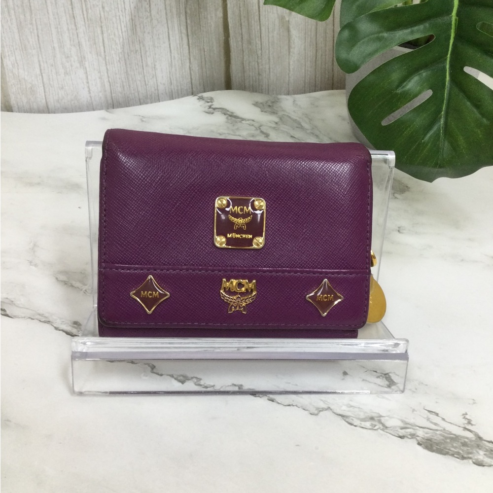 MCM Purple Leather Trifold Wallet